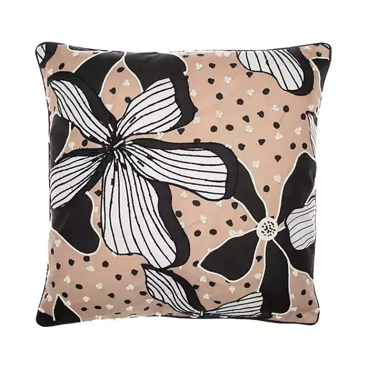Best Natural & Black Embroidered Floral Throw Pillow Pillows