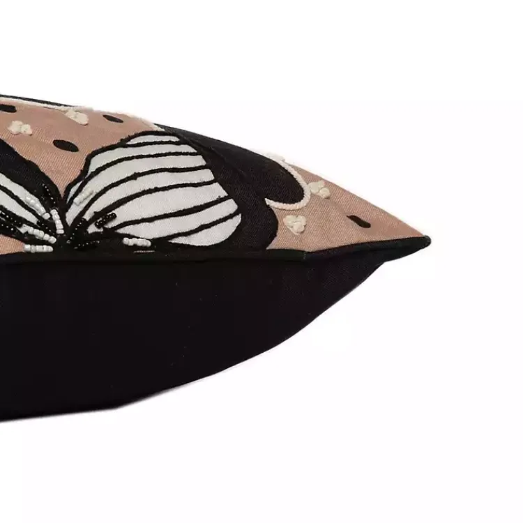 Best Natural & Black Embroidered Floral Throw Pillow Pillows