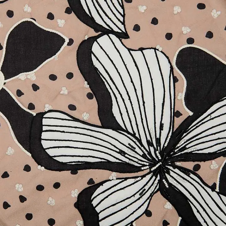 Best Natural & Black Embroidered Floral Throw Pillow Pillows