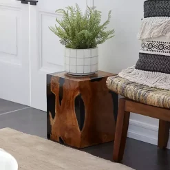 Kirklands Home Accent & End Tables|Natural Abstract Teak Wood Grain Accent Table Brown