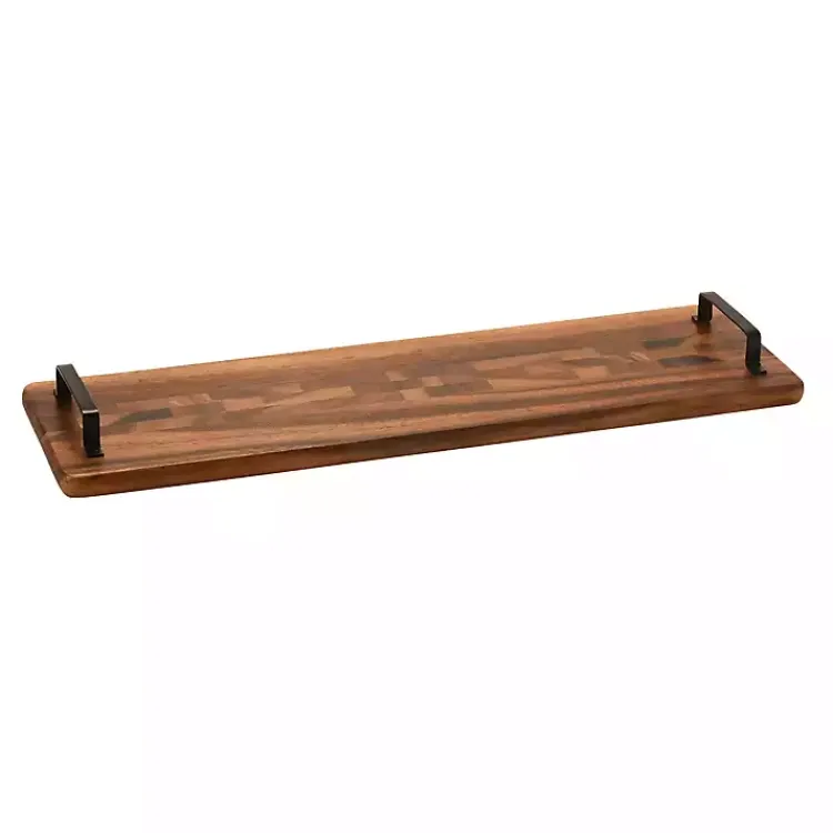 Kirklands Home Serving & Entertaining|Natural Acacia Long Tray with Handles Brown