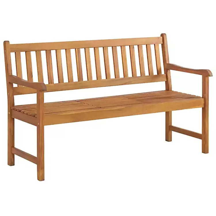 Kirklands Home Outdoor Seating|Natural Acacia Wood Bench with Pop-Up Table Tan