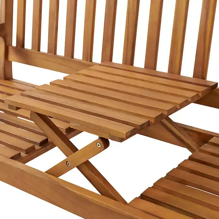 Kirklands Home Outdoor Seating|Natural Acacia Wood Bench with Pop-Up Table Tan