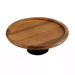 Kirklands Home Serving & Entertaining|Natural Acacia Wood Cake Stand with Black Base