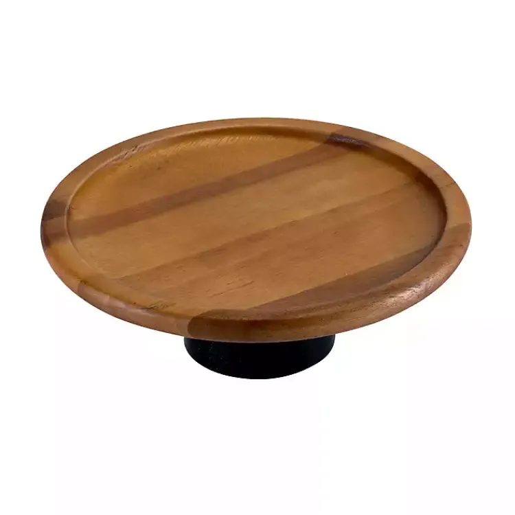 Kirklands Home Serving & Entertaining|Natural Acacia Wood Cake Stand with Black Base