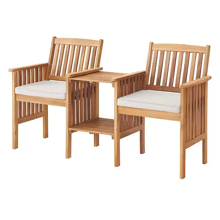 Kirklands Home Outdoor Sets|Natural Acacia Wood Ivory Cushion 3-pc. Patio Set