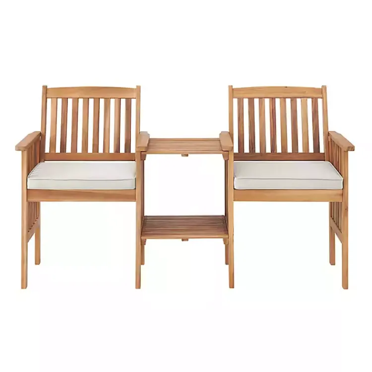 Kirklands Home Outdoor Sets|Natural Acacia Wood Ivory Cushion 3-pc. Patio Set