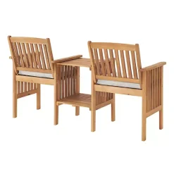 Kirklands Home Outdoor Sets|Natural Acacia Wood Ivory Cushion 3-pc. Patio Set