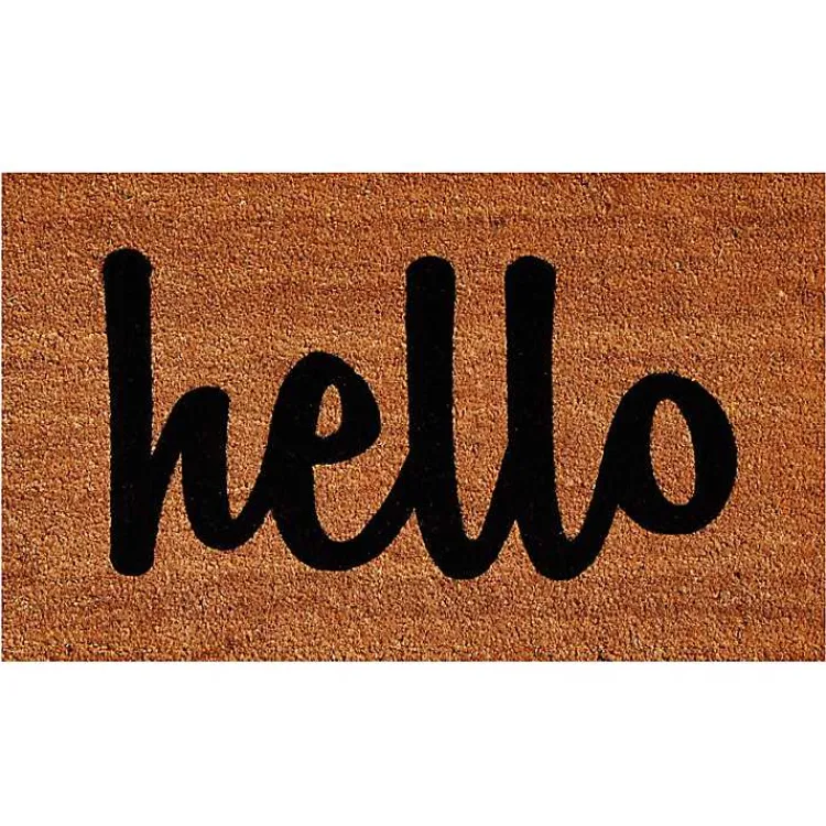 Kirklands Home Doormats|Natural and Black Coir Hello Doormat, 29x17 in.