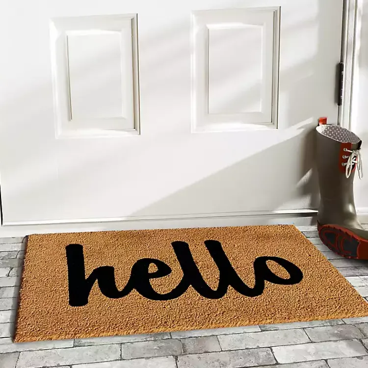 Kirklands Home Doormats|Natural and Black Coir Hello Doormat, 36x24 in.