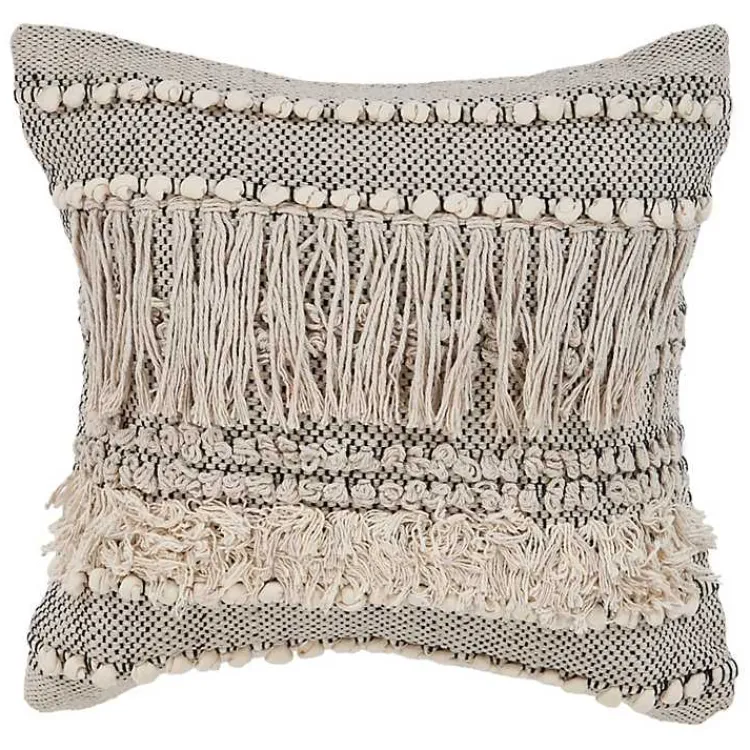 Online Natural and Black Cozy Fringe Pillow Pillows