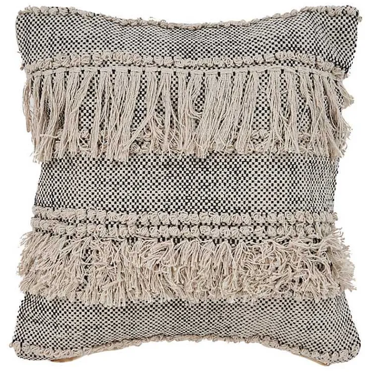 Online Natural and Black Cozy Fringe Pillow Pillows