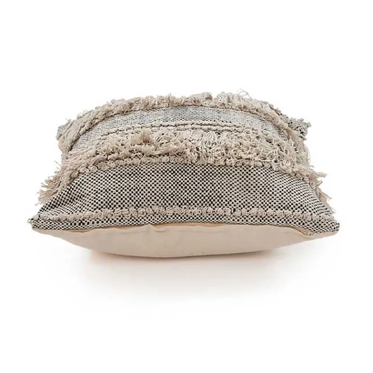 Online Natural and Black Cozy Fringe Pillow Pillows