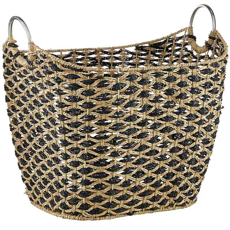 New Natural and Black Seagrass Diamond Weave Basket Baskets & Boxes