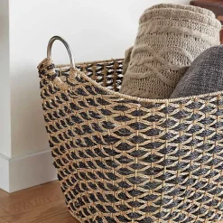 New Natural and Black Seagrass Diamond Weave Basket Baskets & Boxes