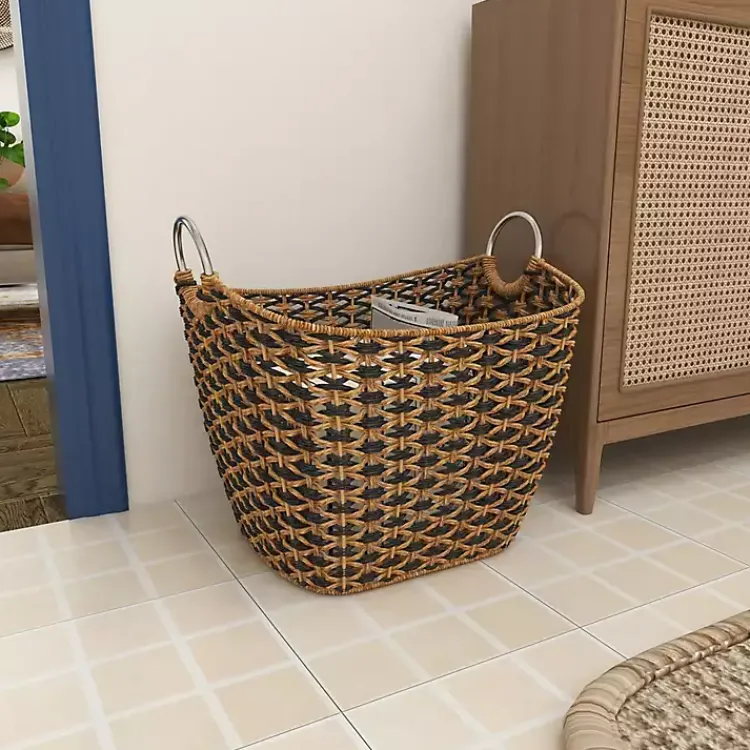 New Natural and Black Seagrass Diamond Weave Basket Baskets & Boxes