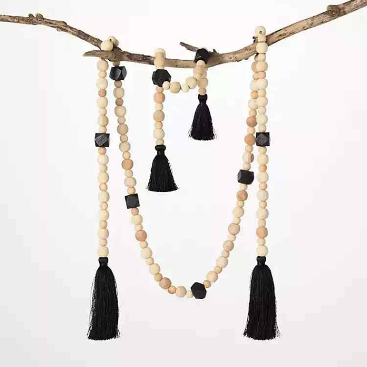 Outlet Natural and Black Wood Bead Garlands, Set of 2 Decorative Accents
