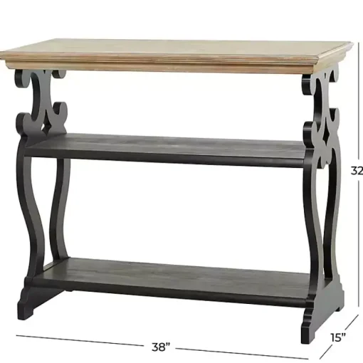 Kirklands Home Console Tables|Natural and Wood 3-Tier Console Table Black
