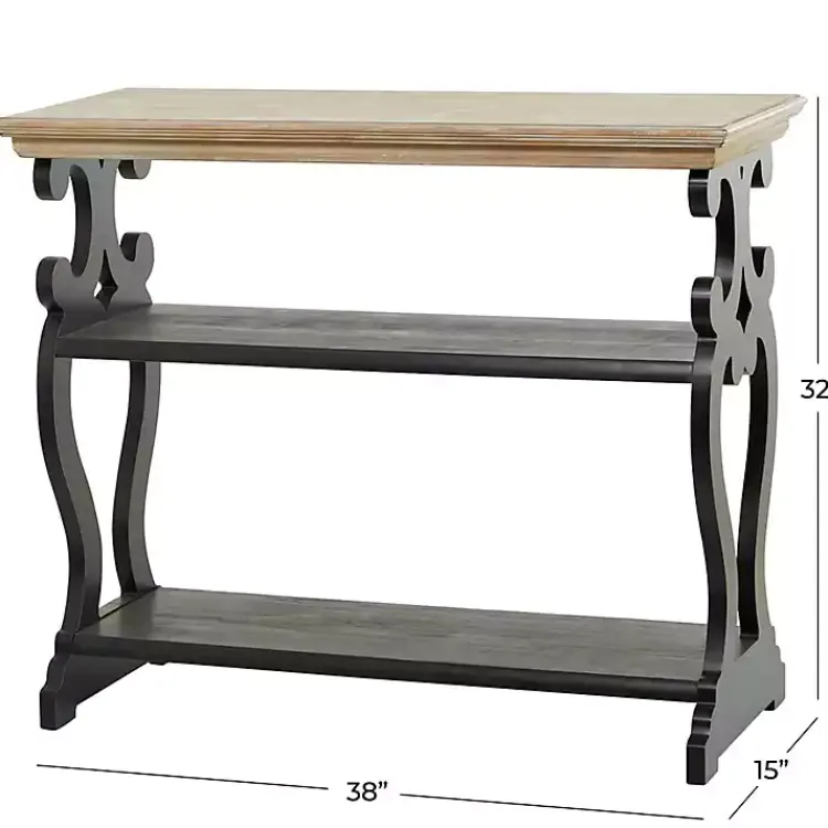 Kirklands Home Console Tables|Natural and Wood 3-Tier Console Table Black