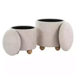 Kirklands Home Benches & Ottomans|Natural Bacci Nesting Ottomans, Set of 2 Tan