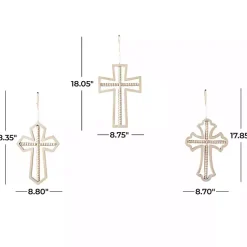 Kirklands Home Wall Plaques|Natural Beaded Wood Cross Wall Plaques, Set of 3 Tan