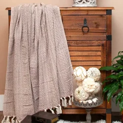 Online Natural Striped Woven Tassel Throw Blankets & Throws