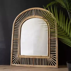 Kirklands Home Decorative Mirrors|Natural Cane Arched Wall Mirror