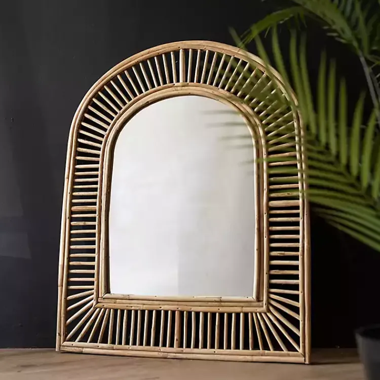 Kirklands Home Decorative Mirrors|Natural Cane Arched Wall Mirror