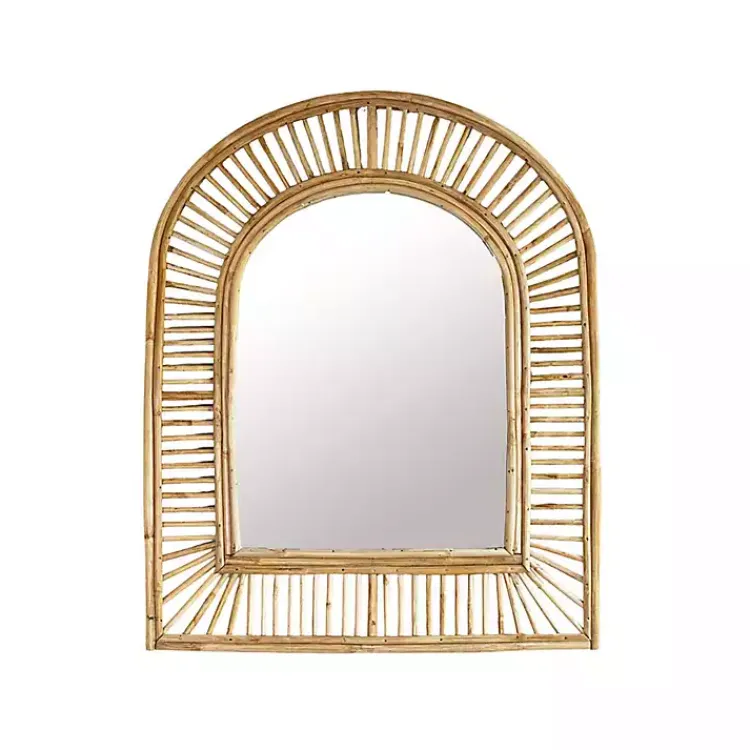 Kirklands Home Decorative Mirrors|Natural Cane Arched Wall Mirror