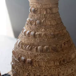 Natural Carved Textured Wood Vases, Set of 2 Vases