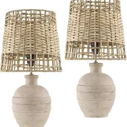 Kirklands Home Table Lamps|Natural Ceramic 2-pc. Lamps with Seagrass Shades Tan