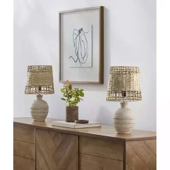 Kirklands Home Table Lamps|Natural Ceramic 2-pc. Lamps with Seagrass Shades Tan