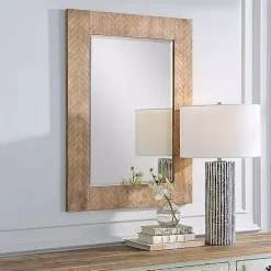 Kirklands Home Decorative Mirrors|Natural Chevron Wood Wall Mirror