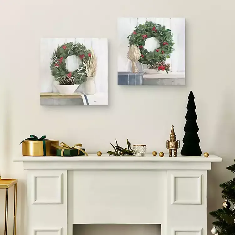 Sale Natural Christmas Wreaths Canvas Prints, Set of 2 Christmas Art & Wall Decor