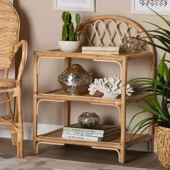 Kirklands Home Bookshelves|Natural Curled Rattan 3-Tiered Bookcase