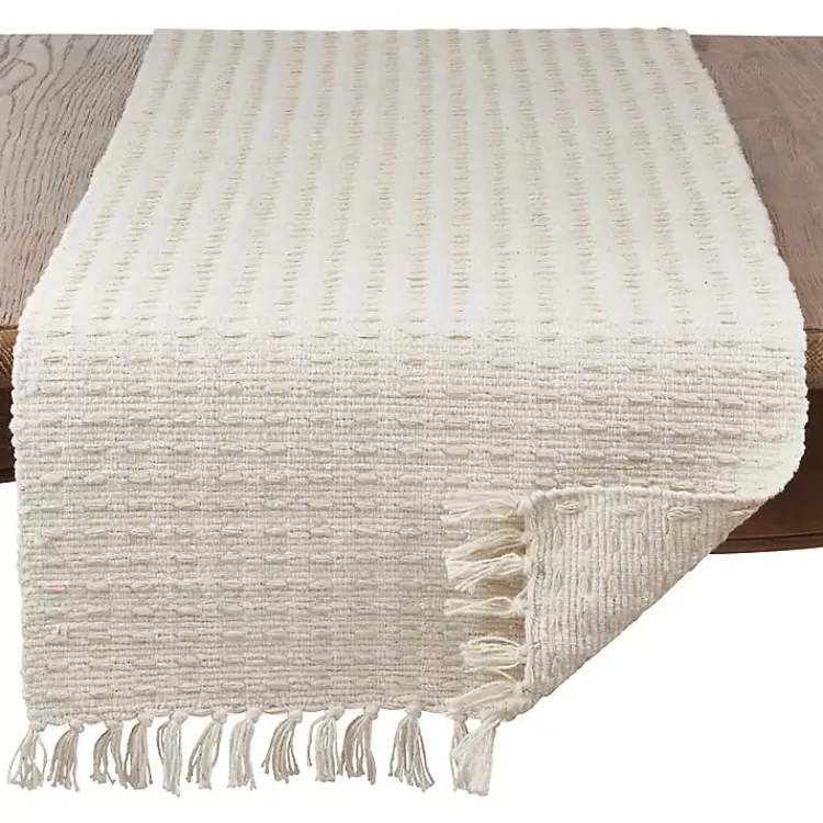 Kirklands Home Table Linens|Natural Dashed Woven Long Cotton Runner Tan