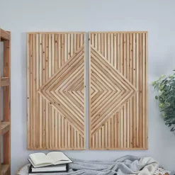 Kirklands Home Wall Plaques|Natural Diamond Wood Panel Wall Plaques, Set of 2 Brown