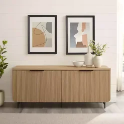 Kirklands Home Cabinets & Sideboards|Natural Fluted Wood 4-Door Scandinavian Cabinet Tan