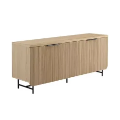 Kirklands Home Cabinets & Sideboards|Natural Fluted Wood 4-Door Scandinavian Cabinet Tan