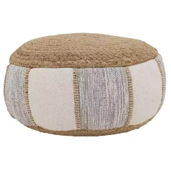 New Natural Gray and White Striped Jute Pouf Poufs & Floor Cushions