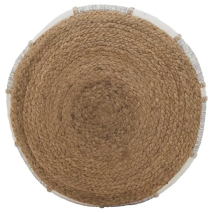 New Natural Gray and White Striped Jute Pouf Poufs & Floor Cushions