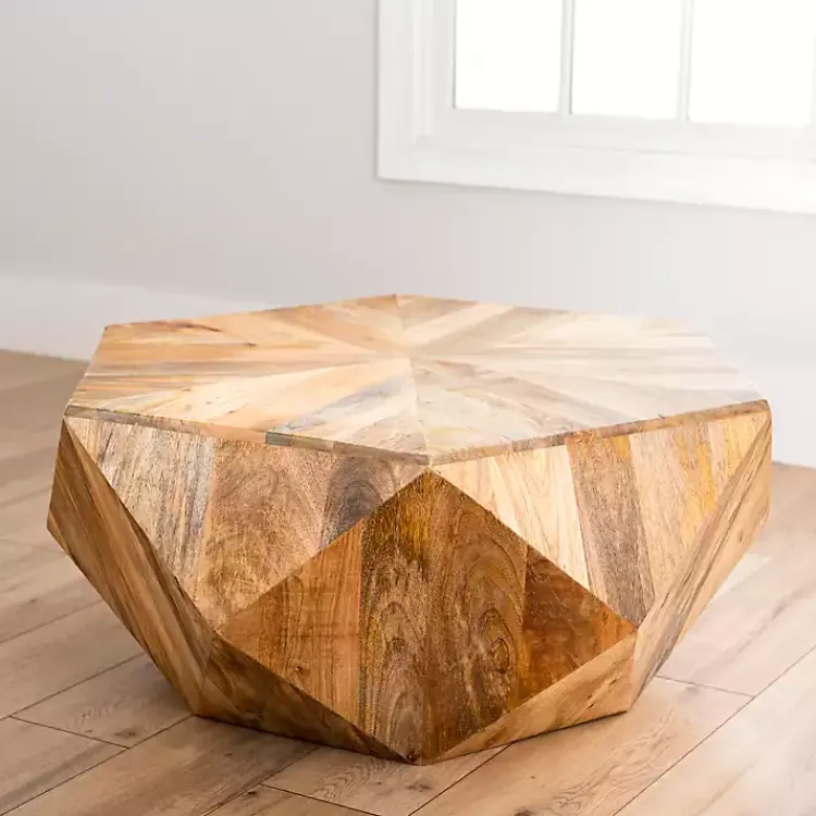 Kirklands Home Coffee Tables|Natural Hexagon Mango Wood Coffee Table Tan