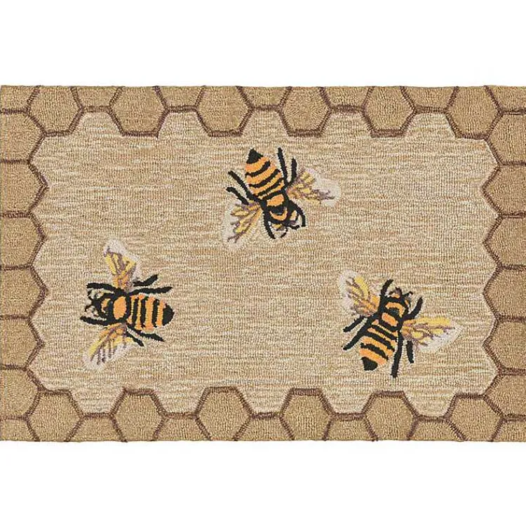 Kirklands Home Outdoor Rugs|Natural Honeycomb & Bees Outdoor Accent Rug