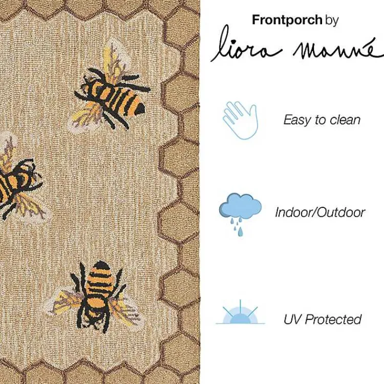 Kirklands Home Outdoor Rugs|Natural Honeycomb & Bees Outdoor Accent Rug