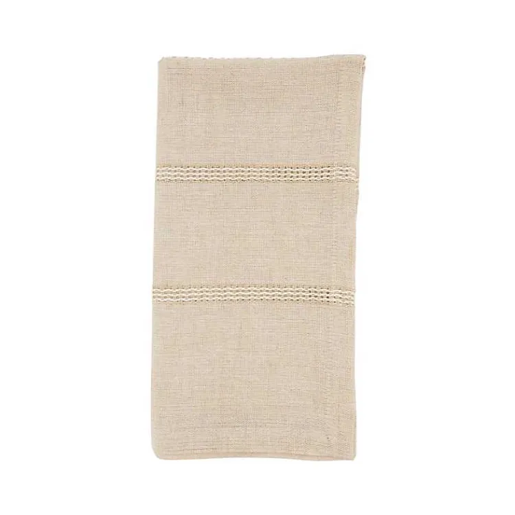 Kirklands Home Table Linens|Natural Leno Striped Napkins, Set of 4 Tan