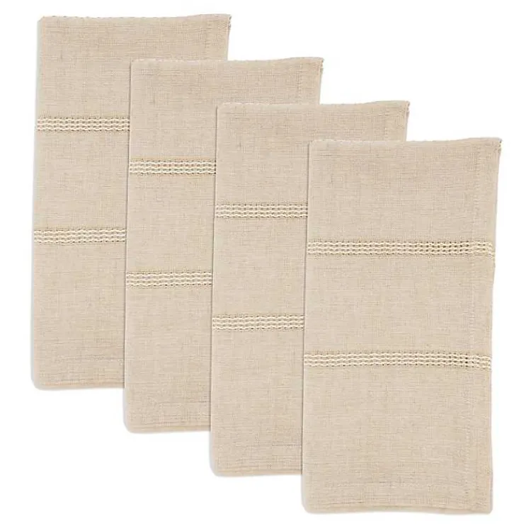 Kirklands Home Table Linens|Natural Leno Striped Napkins, Set of 4 Tan