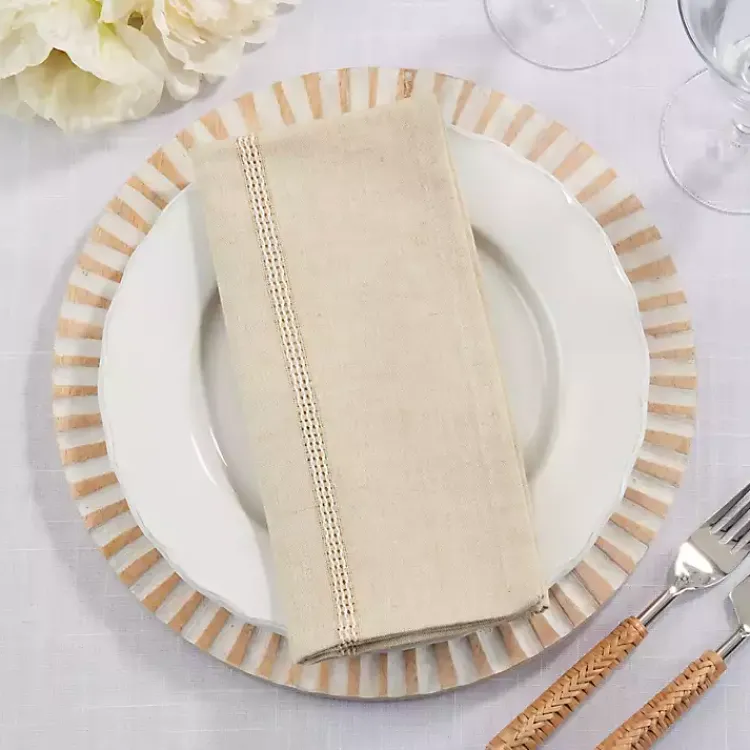 Kirklands Home Table Linens|Natural Leno Striped Napkins, Set of 4 Tan