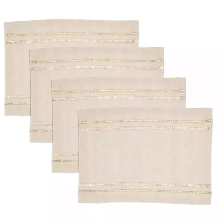 Kirklands Home Table Linens|Natural Leno Striped Placemats, Set of 4 Tan