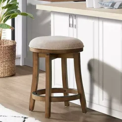 Kirklands Home Bar Stools & Counter Height Stools|Natural Linen Barrel Base Swivel Counter Stool Tan