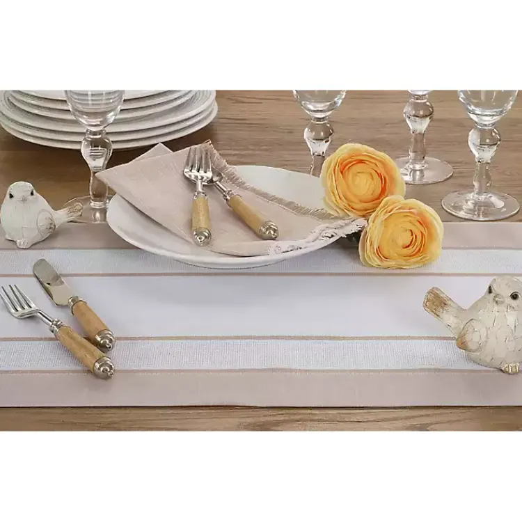 Kirklands Home Table Linens|Natural Long Banded Border Table Runner, 108 in.